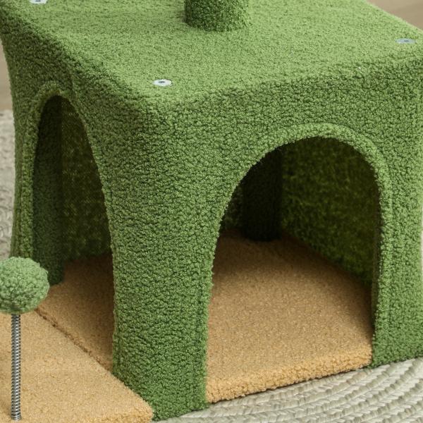 Árvore Arranhadora para Gatos 98 cm com Folhas Artificiais, Toca, Cama, Postes em Juta e 2 Bolas, Verde