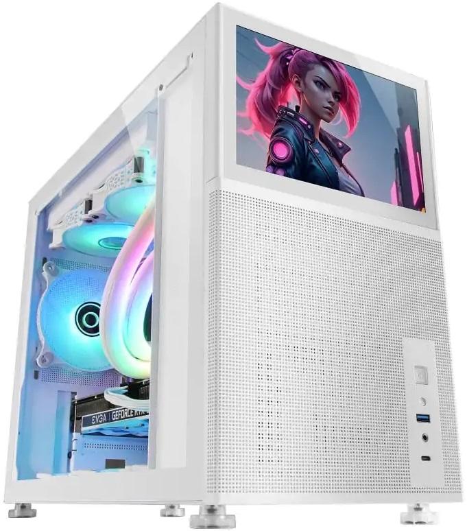 Caixa Micro - ATX MC - LCD c/ Vidro Temperado e Ecrã LCD IPS 8 (Branco) - MARS GAMING