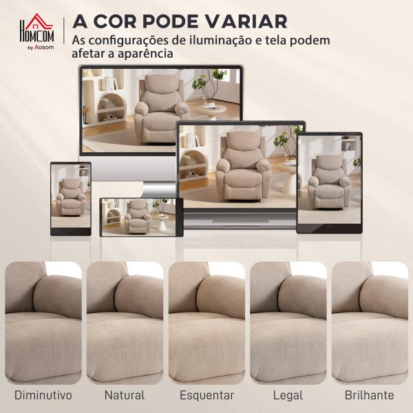 Poltrona Reclinável Manual com Tecido de Aspeto em Linho e Apoio para os Pés 85x93x105 cm Bege