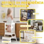 Torre de Aprendizagem para Crianças dos 3 - 6 Anos com Quadro e Grade de Segurança para Cozinha e Casa de Banho 55x52,5x87,5 cm Branco