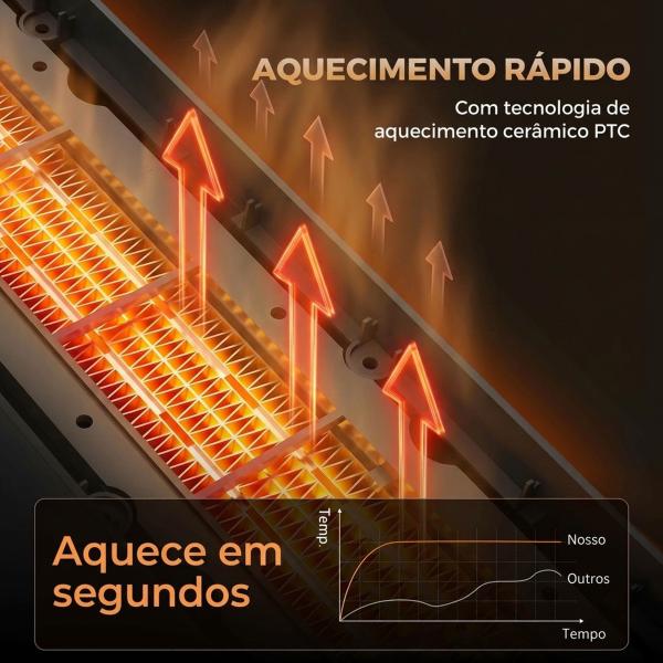 Aquecedor Elétrico Cerâmico PTC 2000W com 4 Modos, Chama Dinâmica, Comando, Oscilação 70° e Proteção contra Sobreaquecimento