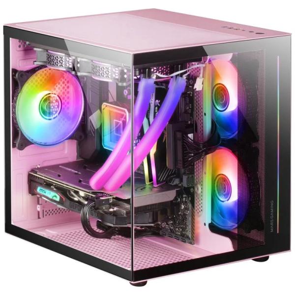 Caixa Micro - ATX MCVIEW Vidro Temperado (Rosa) - MARS GAMING