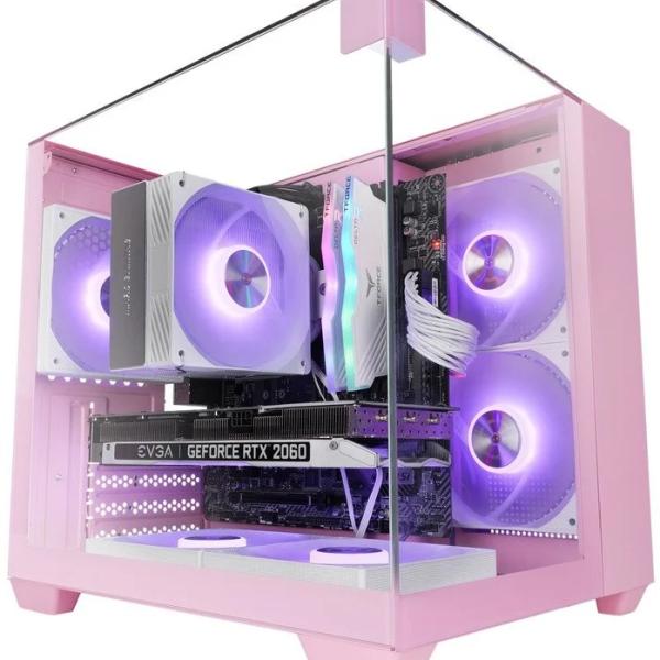 Caixa Micro - ATX MC - VISIONM Compact Gaming Vidro Temperado (Rosa) - MARS GAMING