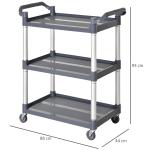 Carrinho Auxiliar com Rodas e 3 Prateleiras Carrinho de Cozinha com Armazenamento Carga 105 kg 88x44x93 cm Cinza