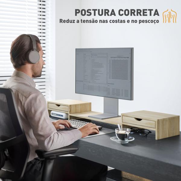 Suporte para Monitor com Ângulo e Comprimento Ajustável e 2 Gavetas para Escritório 60 - 116x22x12 cm Madeira