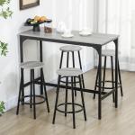 Conjunto de Móveis Altos de Bar com 5 Peças Mesa de Refeição Industrial e 4 Bancos Redondos Cinzento e Preto