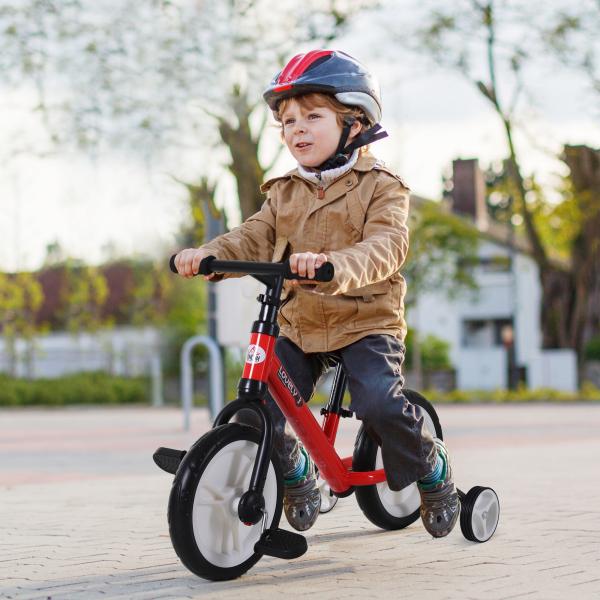 Bicicleta Balance com pedais e rodas removíveis Assento ajustável 33 - 38cm Crianças +2 Anos Carga 25kg Cor vermelha