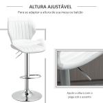 Conjunto de 2 Bancos de Bar Bancos Altos de Cozinha Giratório Altura Ajustável 91,5 - 113,5cm com Apoio para os Pés e Base de Metal Ø41 cm Branco