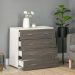 Cómoda com 4 Gavetas Moderna para Dormitório Corredor Sala de Estar 76x35x72 cm Cinzento e Branco