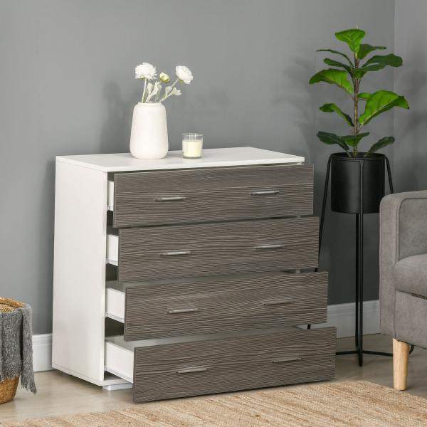 Cómoda com 4 Gavetas Moderna para Dormitório Corredor Sala de Estar 76x35x72 cm Cinzento e Branco