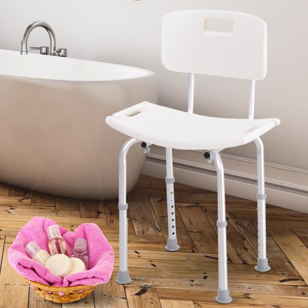 Cadeira para Duche Antiderrapante com Altura Ajustável em 8 Níveis Cadeira de Banho 50,6x43x71 - 88 cm Branco