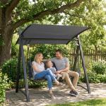 Baloiço de Jardim de 3 Lugares com Teto Ajustável UPF50+ Assento Transpirável e Estrutura em Metal 188x130x183 cm Cinza