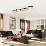 Candeeiro de Teto Regulável com 4 Focos Controlo Remoto Modos de Cena 1500 lm 38 W 3000 K - 6500 K 100x31x7 cm Preto e Dourado