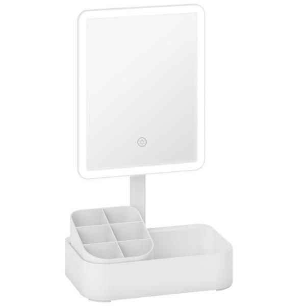 Espelho de Maquilhagem com Luz LED Espelho de Toucador Recarregável com 2 Modos de Iluminação Rotação de 180° 22x13,8x38 cm Branco