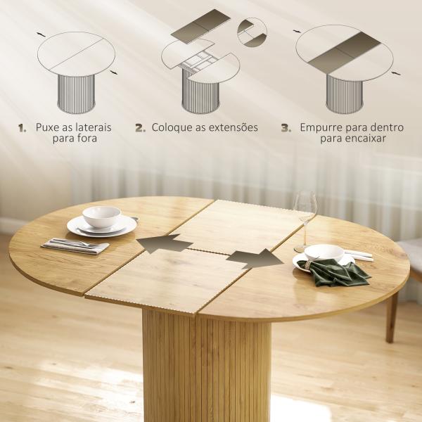 Mesa de Refeição Extensível Redonda para 6 - 8 Pessoas com Base Estriada para Sala de Estar 110 - 150x110x75 cm Madeira