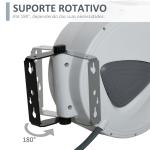 Carrete de Mangueira de Ar Comprimido Automático de 10 m Conector de 1/4'' BSP Suporte Giratório 180° para Parede Cinzento
