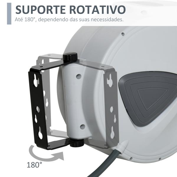 Carrete de Mangueira de Ar Comprimido Automático de 10 m Conector de 1/4'' BSP Suporte Giratório 180° para Parede Cinzento