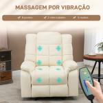 Poltrona de Massagem Poltrona Relax Reclinável com 8 Pontos de Massagem Controlo Remoto Estofada em PU 94x99x99 cm Creme