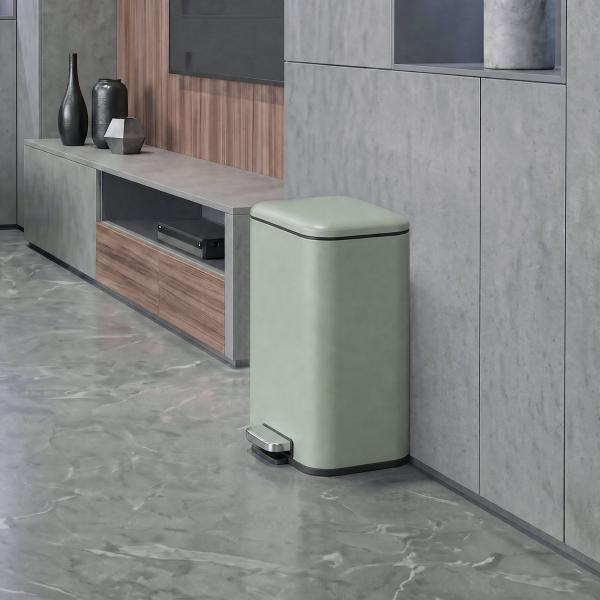 Caixote do Lixo de Cozinha 20 L em Aço Galvanizado com Tampa de Fecho Suave Pedal Balde Removível e Acabamento Anti - impressões Digitais Verde Claro