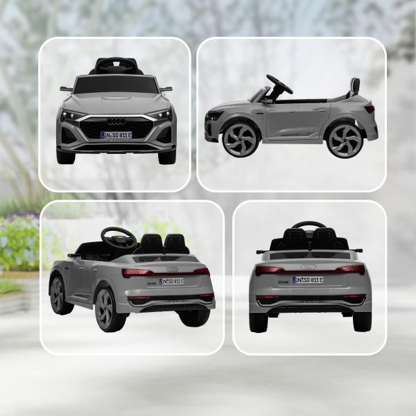 Carro Elétrico para Crianças Carro Audi Q8 Etron Sportback Infantil 12V Faróis Buzina e Música 98x49,5x43 cm Cinza