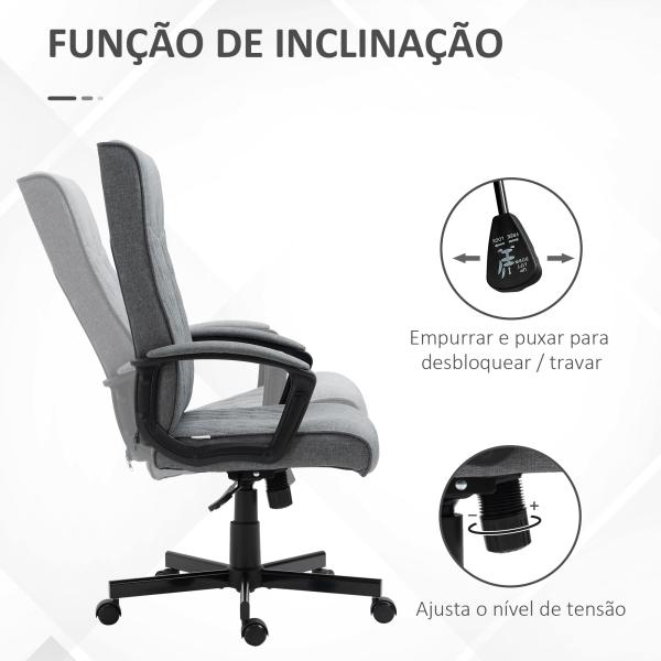 Cadeira de Escritório Giratória 360° com Encosto Alto Altura Ajustável e Função de Inclinação 65x65x102 - 112,5cm Cinza Escuro