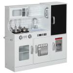 Cozinha de Brincar para Crianças Cozinha Infantil de Madeira com Acessórios Máquina de Gelo e Ardósia 83,8x26,8x81 cm Branco