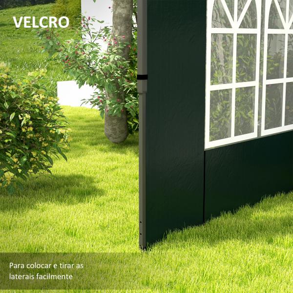 Conjunto de 2 Paredes Laterais para Tendas de 3x3m e 3x6m Paredes Laterais com Janelas Transparentes 293x193cm Verde Escuro