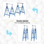 Conjunto de 2 Cavaletes Telescópicos Dobráveis com Altura Ajustável Cavaletes de Serra de Aço para Mesa de Trabalho Carga 200kg 68x58x80 - 130cm Azul e Prata