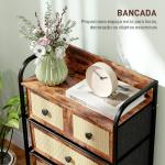 Cómoda de Tecido Cómoda para Dormitório com 5 Gavetas com Frente em Vime e Prateleira 58x29x99 cm Marrom Rústico
