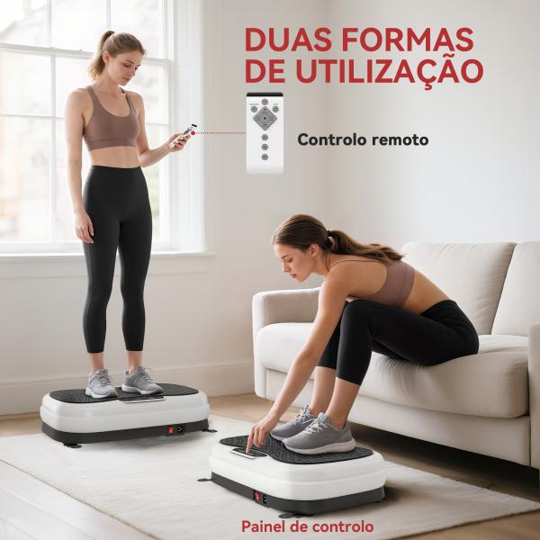 Plataforma Vibratória 50 Velocidades 3 Programas com Ecrã LED com Controlo Remoto Bandas Elásticas 52x34x14 cm Preto e Branco