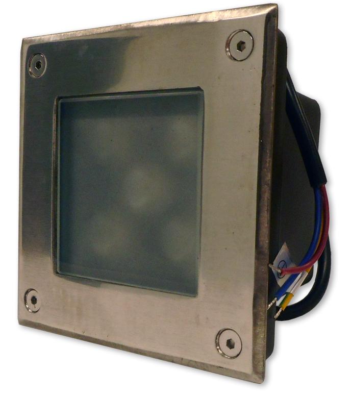 Projector LED Quadrado Inox p/ Encastrar IP67 220V AC 5W Branco F. 6000K