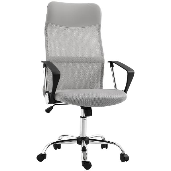 Cadeira de Escritório de Tecido de Malha Encosto para a Cabeça de PU Mecanismo de Inclinação 63x65x109 - 119 cm Cinza