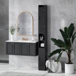 Coluna Casa de Banho com Compartimento Aberto Prateleiras Ajustáveis e Suporte para Papel Higiênico 20x20x185 cm Preto