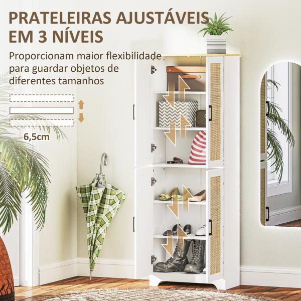 Armário de Cozinha com Prateleiras Ajustáveis Portas em Vime e Sistema Anti - Tombo 60x30x170 com Branco