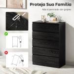 Cómoda 5 Gavetas Cômoda para Quarto Móvel de Arrumação Estilo Moderno 77x40x111,5 cm Preto Veteado