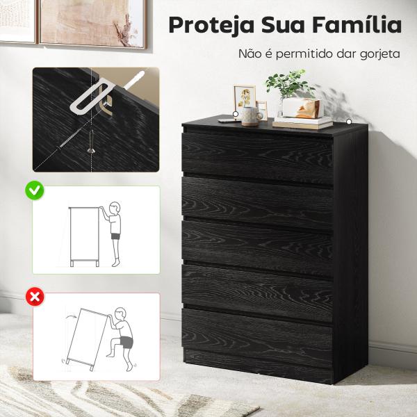 Cómoda 5 Gavetas Cômoda para Quarto Móvel de Arrumação Estilo Moderno 77x40x111,5 cm Preto Veteado