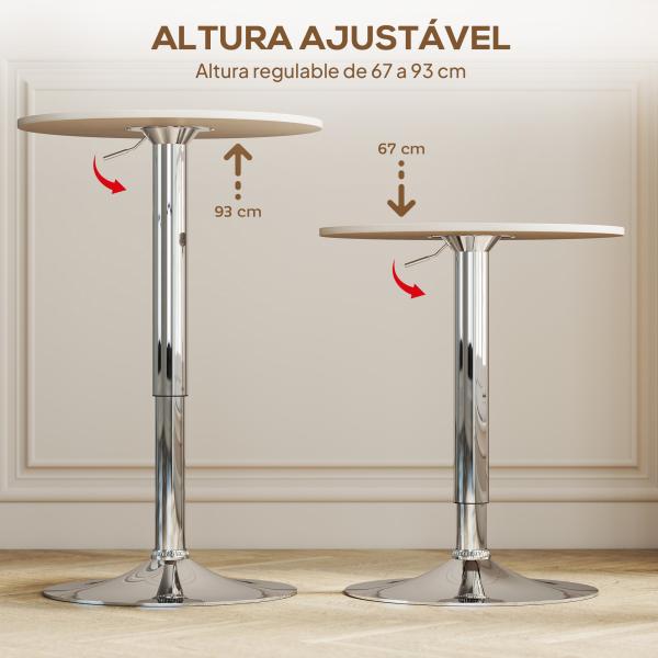 Mesa de Bar com Altura Ajustável Giratória 360° com Base Redonda Mesa Alta Moderna para Cozinha Ø60x67 - 93 cm Madeira