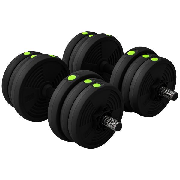 Kit de Halteres 20kg 2 em 1 com Barra de Pesos Pega Antiderrapante para Treino de Força Preto Verde