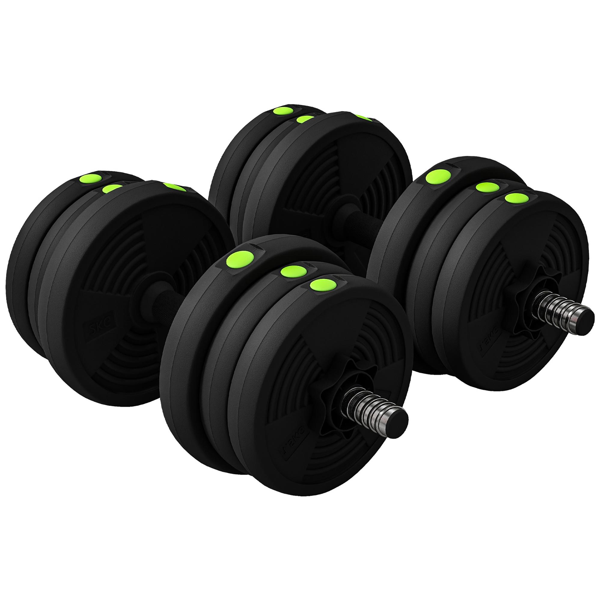 Kit de Halteres 20kg 2 em 1 com Barra de Pesos Pega Antiderrapante para Treino de Força Preto Verde