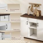 Aparador de 2 Portas com Orifícios 2 Compartimentos e Gaveta Prateleiras Ajustáveis 100x40x80 cm Branco e Castanho Rústico