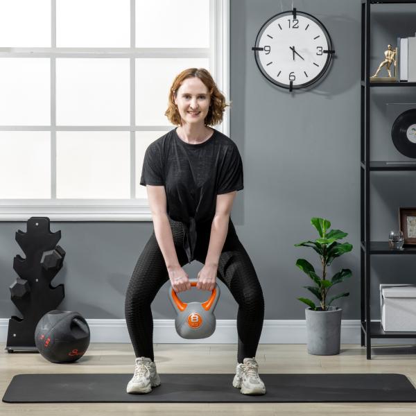Kettlebell 8kg Peso Russo com Revestimento de PU e Enchimento de Areia para Treinamento 20x14x24cm Laranja e Cinza
