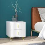 Mesa de Cabeceira com 2 Gavetas Mesa Auxiliar com Pés de Metal para Sala de Estar Dormitório 40x40x47 cm Branco e Dourado