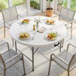 Mesa de Jardim Redonda Mesa de Varanda Dobrável com Estrutura de Aço e Bancada de HDPE Ø122x73 cm Branco
