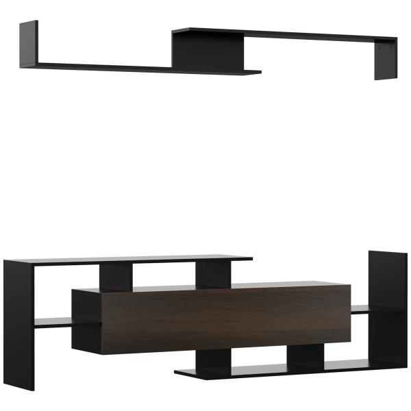 Móvel de TV Moderno Móvel para Televisores 153,6x25x42cm e Prateleira de Parede 150x14,5x16,3 cm Preto
