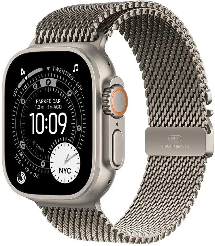 Apple Watch Ultra 3 GPS + Cellular 49mm Titânio Natural c/ Bracelete Loop Milanesa Titânio Natural M