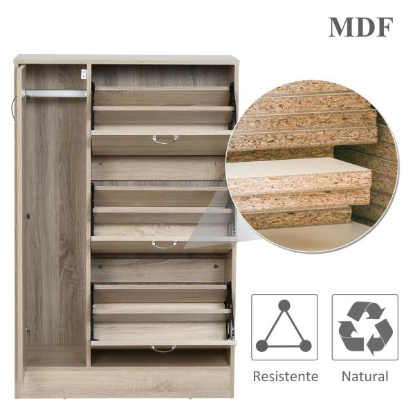 Sapateira com 3 Portas para até 12 Pares de Sapatos com Prateleira Ajustável em até 2 Níveis 79x26x120cm Madeira