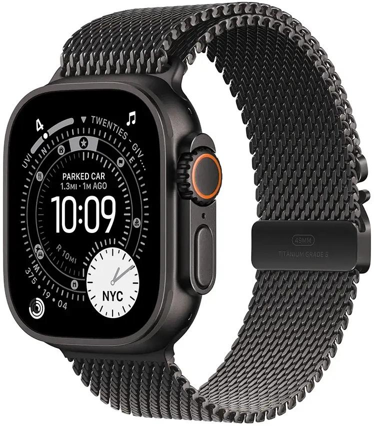 Apple Watch Ultra 3 GPS + Cellular 49mm Titânio Preto c/ Bracelete Loop Milanesa Titânio Preto S