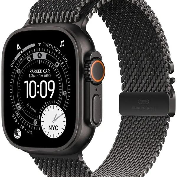 Apple Watch Ultra 3 GPS + Cellular 49mm Titânio Preto c/ Bracelete Loop Milanesa Titânio Preto L