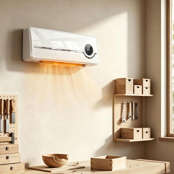 Aquecedor Elétrico de Baixo Consumo de Parede 2000W com 3 Modos Ecrã LED Termostato Temporizador e Oscilação Branco