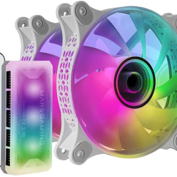 Pack 3x Ventoinhas ARGB MF - 3D 120mm c/ Comando (Branco) - MARS - GAMING